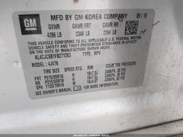 Продаж на аукціоні авто 2015 Buick Encore Leather, vin: KL4CJCSB1FB271263, номер лоту: 44551278