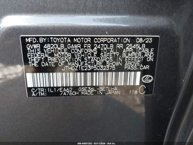 44551352 :رقم المزاد ، JTHGZ1E23P5032375 vin ، 2023 Lexus Is 350 F Sport مزاد بيع