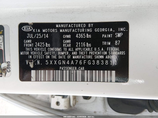 5XXGN4A76FG383811 KIA OPTIMA EX