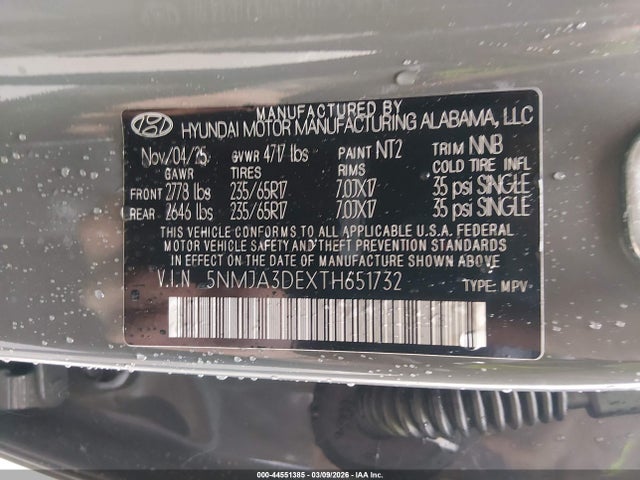 Продаж на аукціоні авто 2026 Hyundai Tucson Se, vin: 5NMJA3DEXTH651732, номер лоту: 44551385