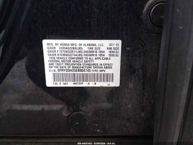 44551402 :رقم المزاد ، 5FRYD3H25EB004745 vin ، 2014 Acura Mdx مزاد بيع