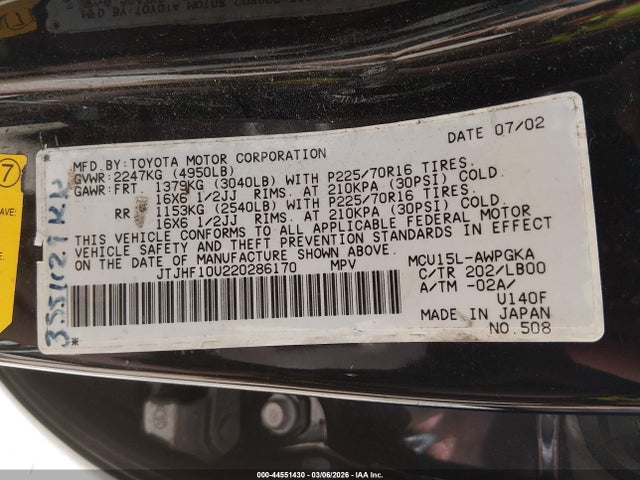 Aukcja sprzedaży 2002 Lexus Rx 300, vin: JTJHF10U220286170, numer aukcji: 44551430