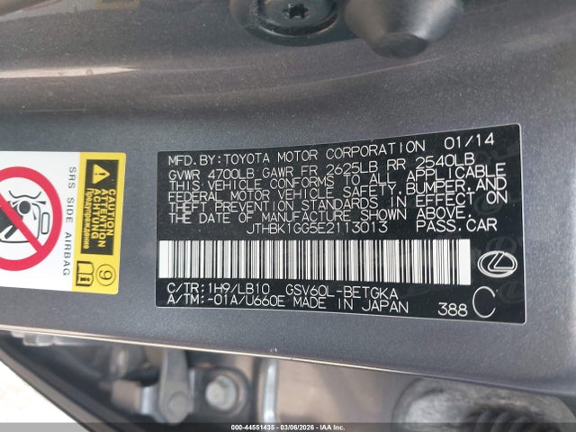44551435 :رقم المزاد ، JTHBK1GG5E2113013 vin ، 2014 Lexus Es 350 مزاد بيع