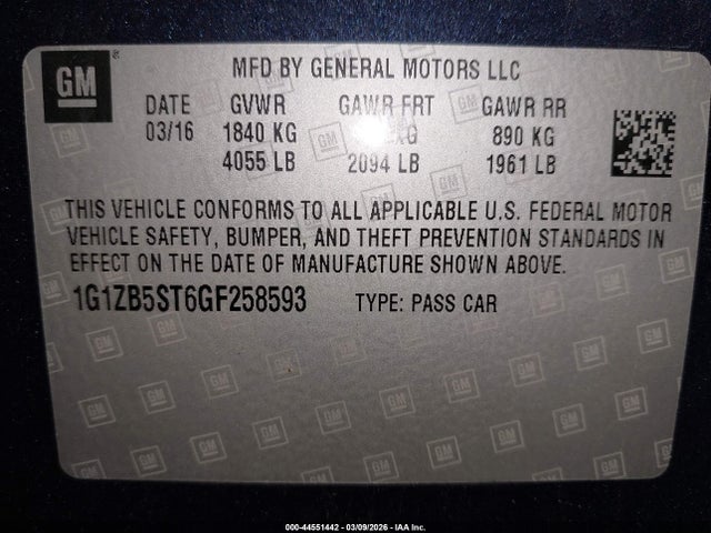 Chevrolet MALIBU LS 2016 1G1ZB5ST6GF258593 Image 9