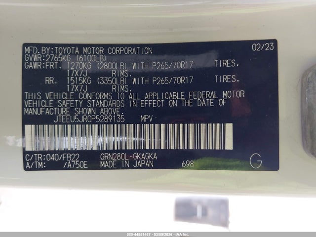 JTEEU5JR0P5289135 Toyota 4RUNNER SR5