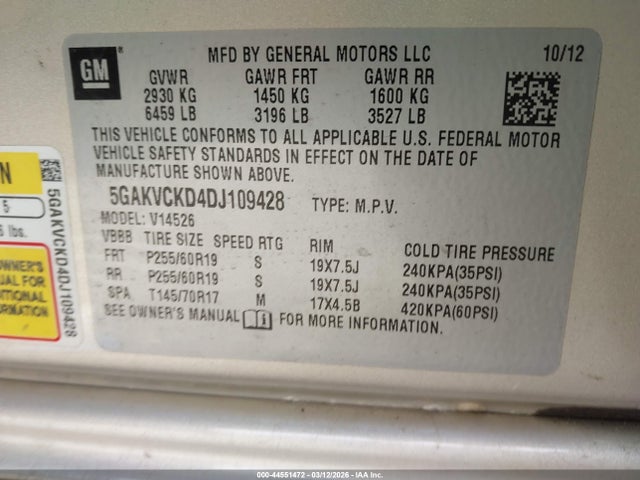 Продажа на аукционе авто 2013 Buick Enclave Leather, vin: 5GAKVCKD4DJ109428, номер лота: 44551472