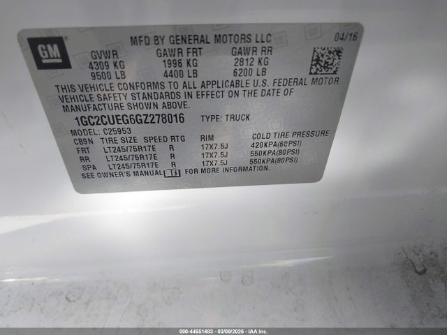 1GC2CUEG6GZ278016 Chevrolet Silverado 2500hd Wt