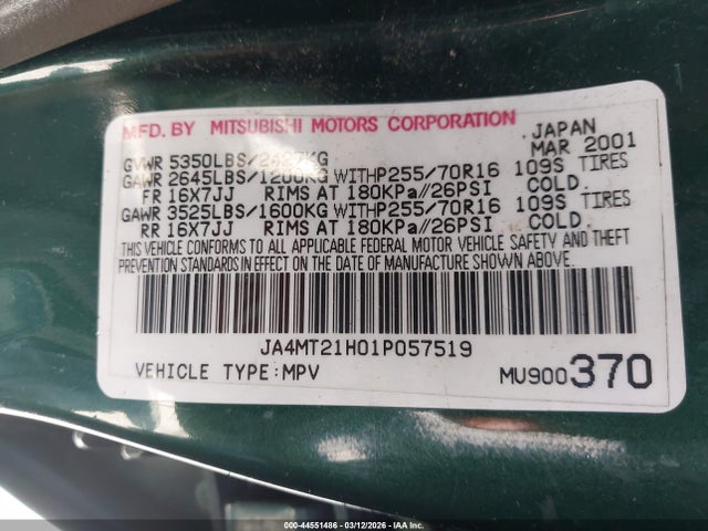 2001 MITSUBISHI MONTERO SPORT JA4MT21H01P057519 Photo 8