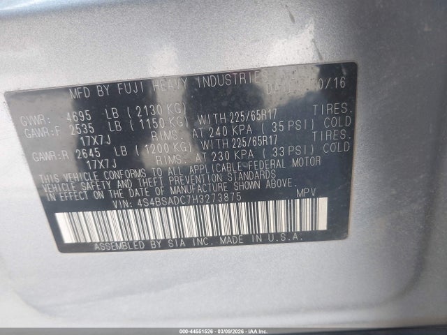 4S4BSADC7H3273875 Subaru Outback 2.5i Premium