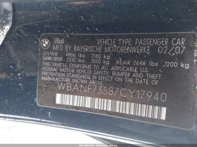 Aukcja sprzedaży 2007 Bmw 530xi, vin: WBANF73587CY17940, numer aukcji: 44551530