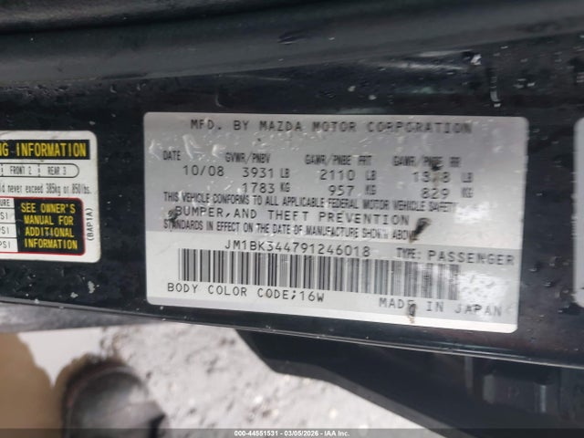 44551531 :رقم المزاد ، JM1BK344791246018 vin ، 2009 Mazda Mazda3 S Grand Touring مزاد بيع