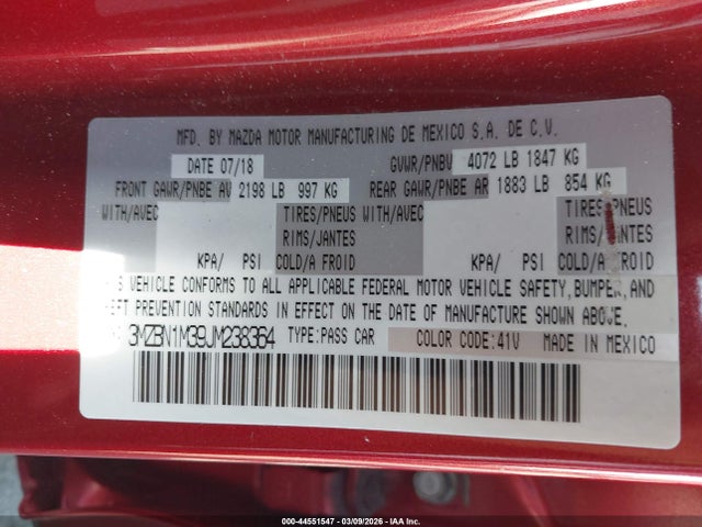 3MZBN1M39JM238364 Mazda Mazda3 Grand Touring
