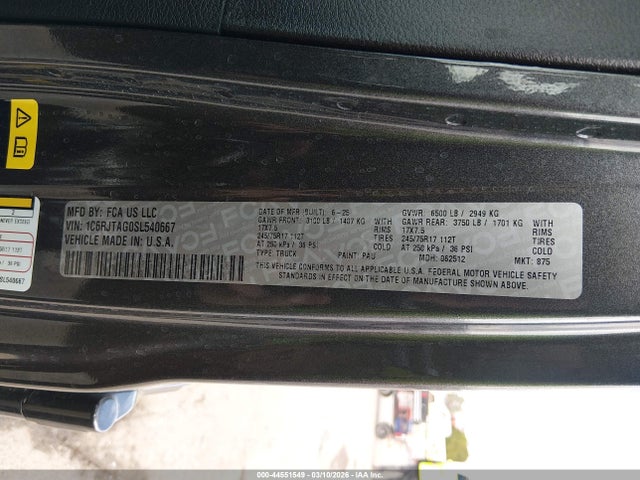 Продажа на аукционе авто 2025 Jeep Gladiator Sport, vin: 1C6RJTAG0SL540667, номер лота: 44551549