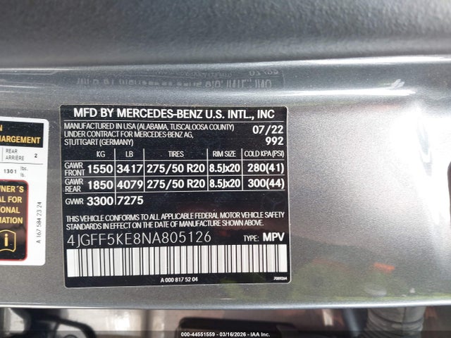 2022 MERCEDES-BENZ GLS 450 4JGFF5KE8NA805126 Photo 8