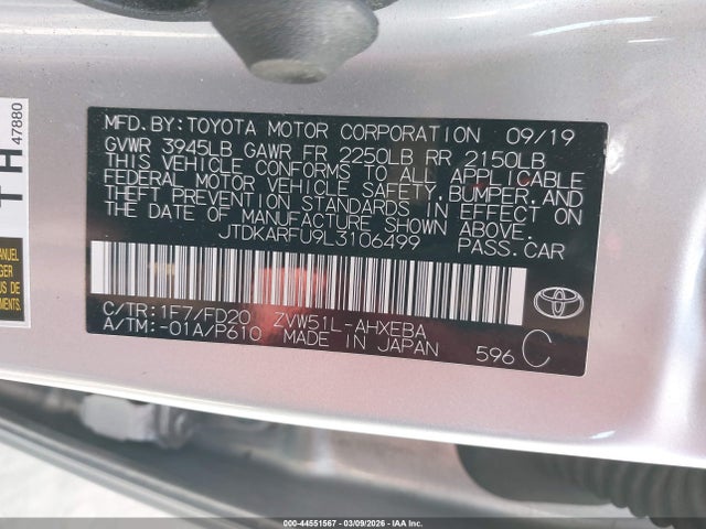 JTDKARFU9L3106499 Toyota Prius Le