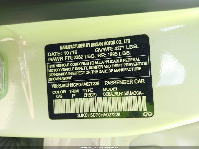 44551577 :رقم المزاد ، SJKCH5CP0HA027228 vin ، 2017 Infiniti Qx30 Premium مزاد بيع