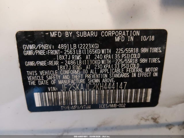 Продаж на аукціоні авто 2019 Subaru Forester Sport, vin: JF2SKAJC2KH444147, номер лоту: 44551601