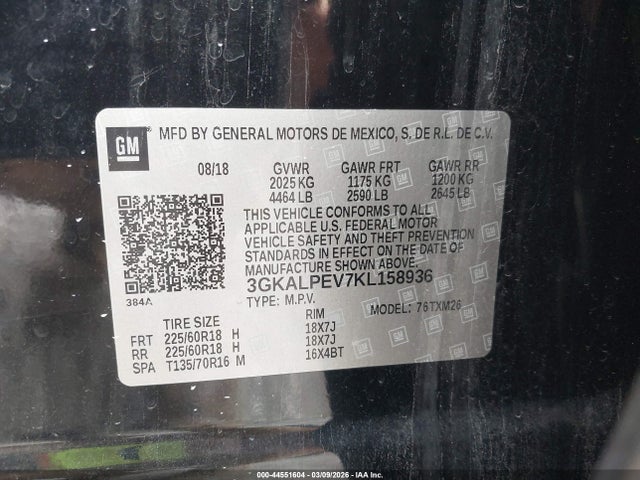 44551604 :رقم المزاد ، 3GKALPEV7KL158936 vin ، 2019 Gmc Terrain Slt مزاد بيع