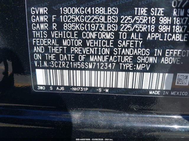 3CZRZ1H56SM712347 Honda Hr-v 2wd Sport