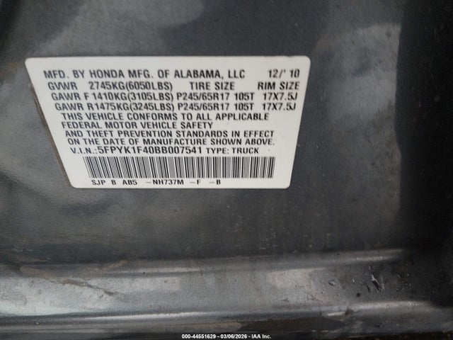 2011 HONDA RIDGELINE 5FPYK1F40BB007541 Photo 8