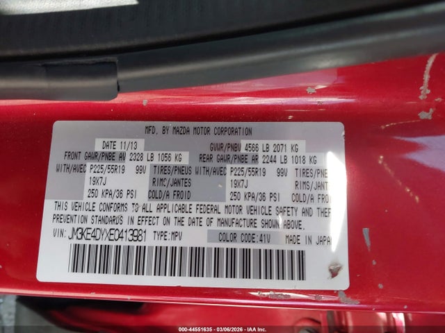 44551635 :رقم المزاد ، JM3KE4DYXE0413981 vin ، 2014 Mazda Cx-5 Grand Touring مزاد بيع