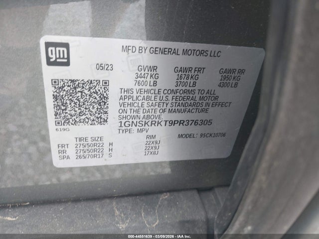1GNSKRKT9PR376305 Chevrolet Tahoe 4wd Rst