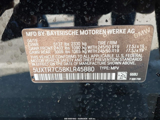 2019 Bmw X3 Sdrive30i მანქანა იყიდება აუქციონზე, vin: 5UXTR7C58KLR45880, აუქციონის ნომერი: 44551642