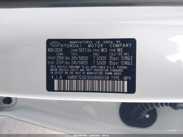 KM8R7DGE9SU888038 Hyundai Palisade Calligraphy Night Edition