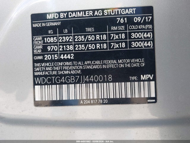 2018 Mercedes-benz Gla 250 4matic მანქანა იყიდება აუქციონზე, vin: WDCTG4GB7JJ440018, აუქციონის ნომერი: 44551662