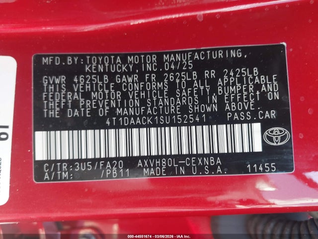 Toyota CAMRY LE 2025 4T1DAACK1SU152541 Image 9