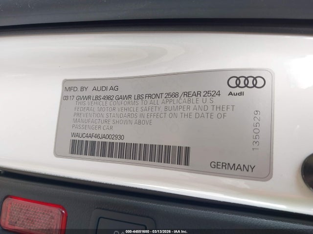 44551680 :رقم المزاد ، WAUC4AF46JA002930 vin ، 2018 Audi S4 3.0t Premium Plus مزاد بيع