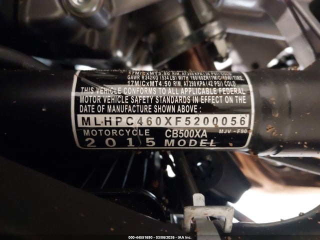 Aukcja sprzedaży 2015 Honda Cb500 Xa - Abs, vin: MLHPC460XF5200056, numer aukcji: 44551690