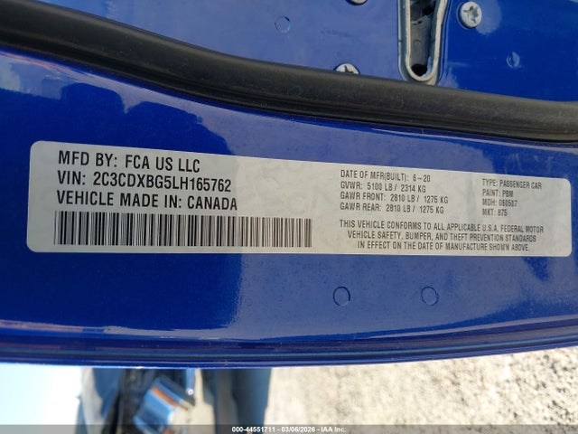 2C3CDXBG5LH165762 Dodge Charger Sxt Rwd