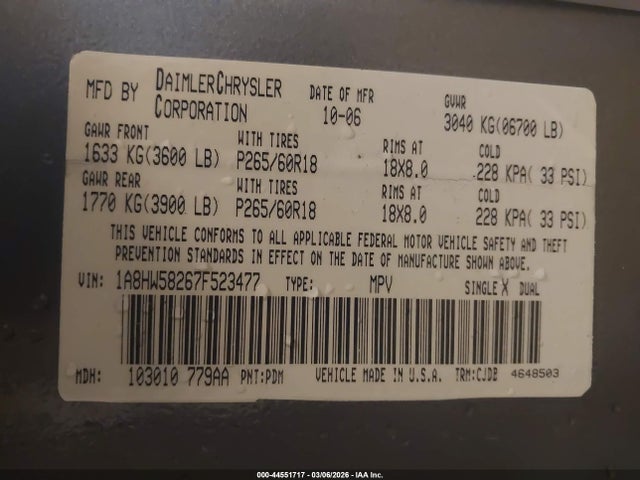 2007 CHRYSLER ASPEN 1A8HW58267F523477 Photo 8