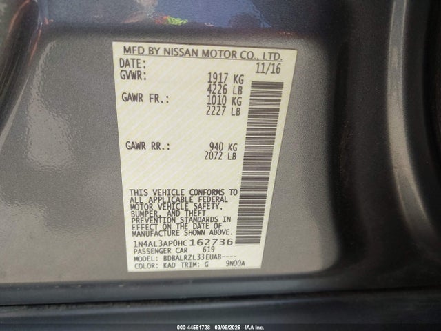 Nissan Altima 2.5 Sl 2017 1N4AL3AP0HC162736 Image 9