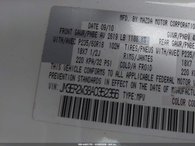 Продажа на аукционе авто 2010 Mazda Cx-7 S Touring, vin: JM3ER2W38A0352356, номер лота: 44551761