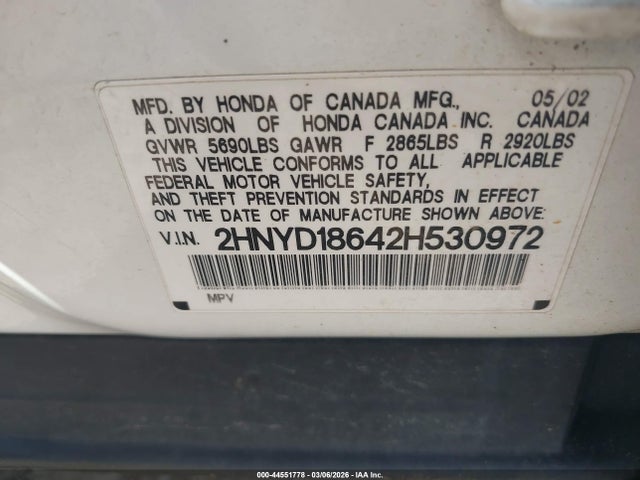 44551778 :رقم المزاد ، 2HNYD18642H530972 vin ، 2002 Acura Mdx مزاد بيع