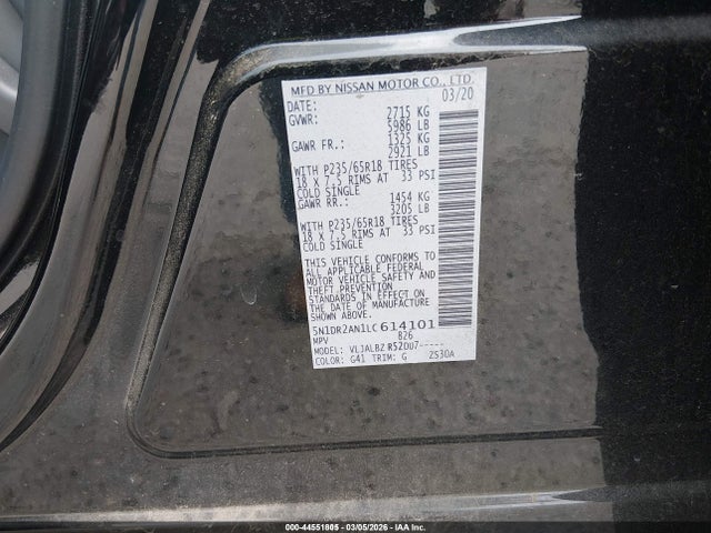 5N1DR2AN1LC614101 Nissan Pathfinder S 2wd