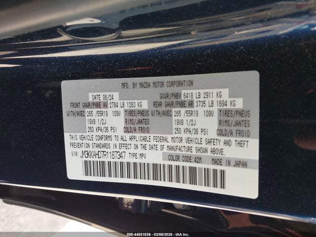 Продажа на аукционе авто 2024 Mazda Cx-90 3.3 Turbo Select, vin: JM3KKAHD7R1187347, номер лота: 44551836