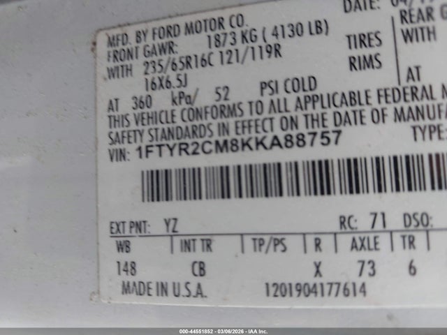 2019 FORD TRANSIT-250 1FTYR2CM8KKA88757 Photo 8