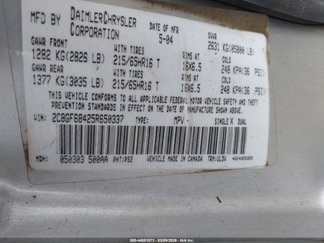 2005 Chrysler Pacifica Touring მანქანა იყიდება აუქციონზე, vin: 2C8GF68425R650337, აუქციონის ნომერი: 44551873
