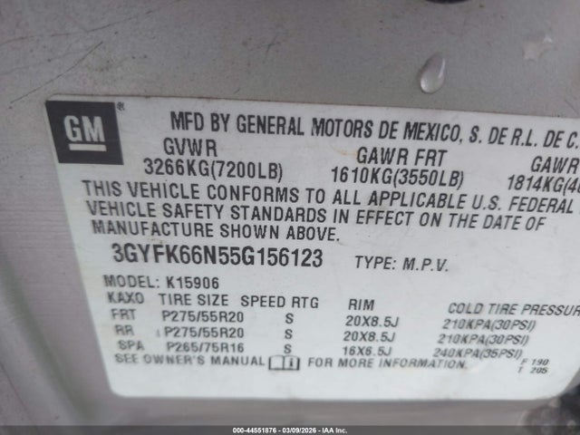 2005 CADILLAC ESCALADE ESV 3GYFK66N55G156123 Photo 8