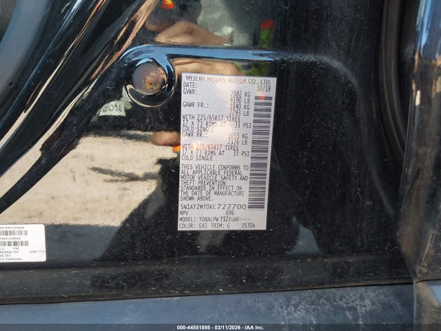 Aukcja sprzedaży 2019 Nissan Rogue S, vin: 5N1AT2MT0KC727700, numer aukcji: 44551898