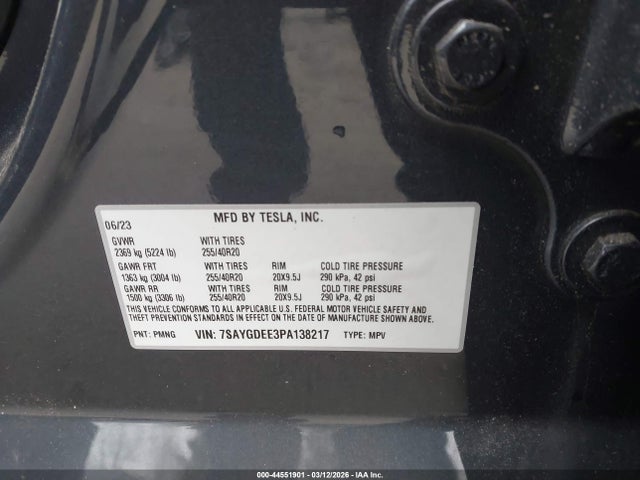 Продаж на аукціоні авто 2023 Tesla Model Y Awd/long Range Dual Motor All-wheel Drive, vin: 7SAYGDEE3PA138217, номер лоту: 44551901