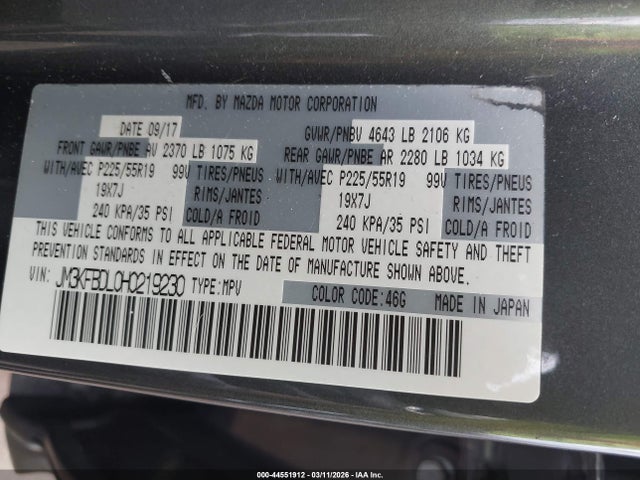 Продаж на аукціоні авто 2017 Mazda Cx-5 Grand Touring, vin: JM3KFBDL0H0219230, номер лоту: 44551912