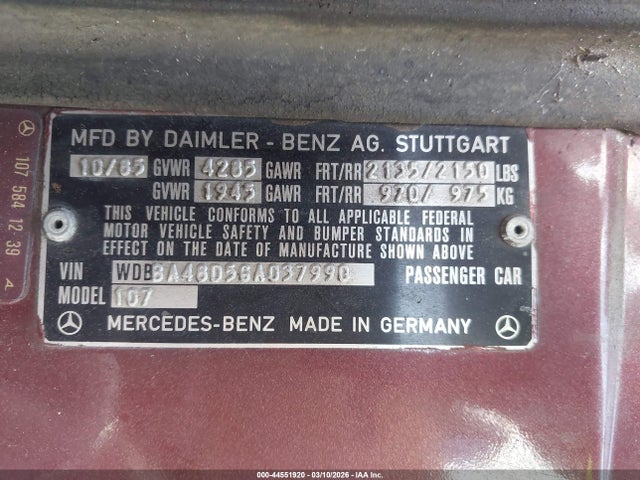 1986 MERCEDES-BENZ 560 WDBBA48D5GA037990 Photo 8