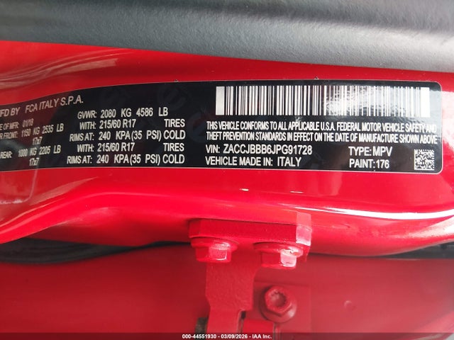 Aukcja sprzedaży 2018 Jeep Renegade Latitude 4x4, vin: ZACCJBBB6JPG91728, numer aukcji: 44551930