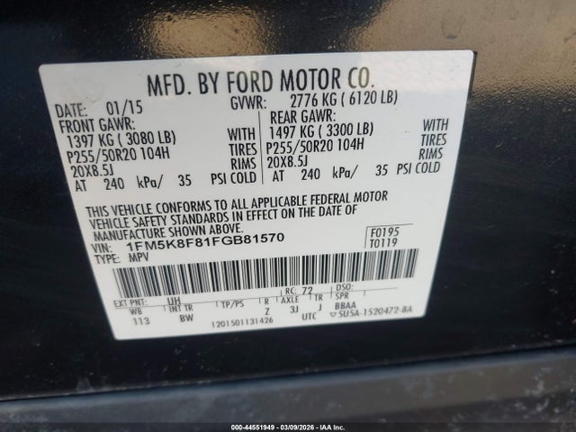1FM5K8F81FGB81570 Ford Explorer Limited