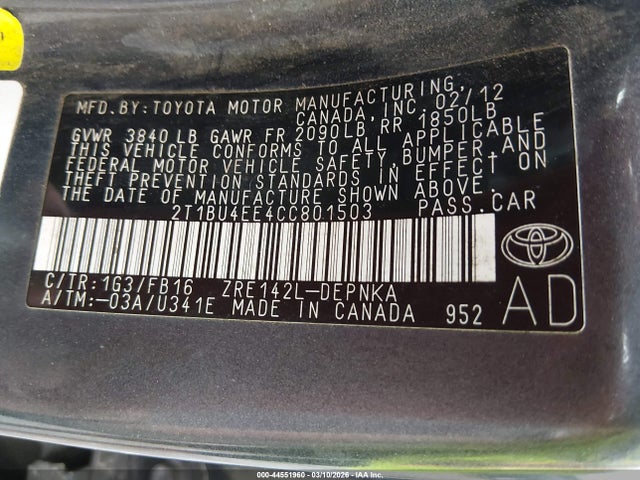 2012 TOYOTA COROLLA 2T1BU4EE4CC801503 Photo 8