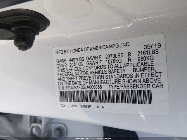2020 Acura Tlx Standard მანქანა იყიდება აუქციონზე, vin: 19UUB1F35LA006055, აუქციონის ნომერი: 44551963